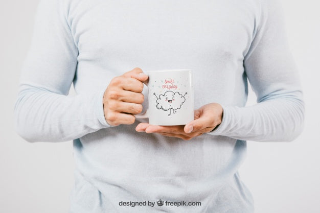Mock Up Design With Hands Holding A Coffee Mug Psd