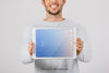 Mock Up Design With Man Holding Horizontal Tablet Psd