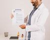 Mock Up Design With Smiley Doctor Holding Clipboard Psd
