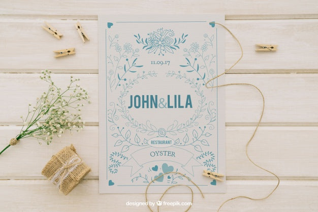 Mock Up Design With Wedding Invitation And Ornaments Psd