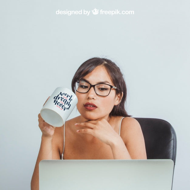 Mock Up Design With Woman And Coffee Mug Psd