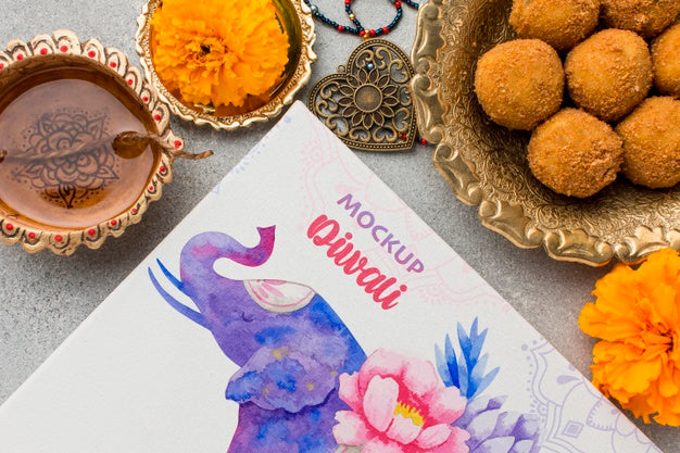 Mock-Up Diwali Hindu Festival Elephant And Food Psd