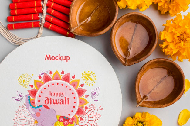 Mock-Up Diwali Hindu Festival Flat Lay Psd