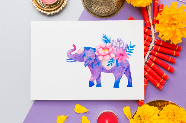 Mock-Up Diwali Hindu Festival Floral Elephant Psd