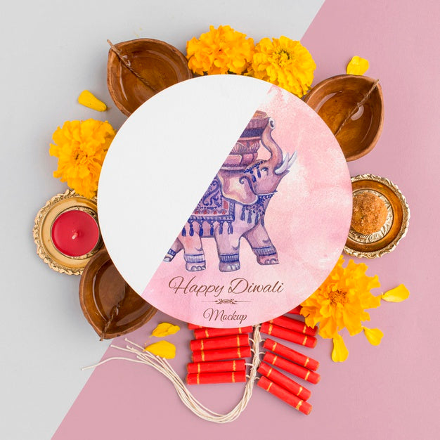 Mock-Up Diwali Hindu Festival Flowers And Candles Psd