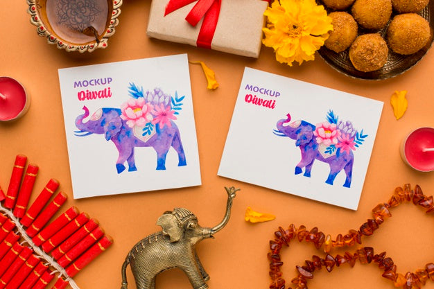 Mock-Up Diwali Hindu Festival Various Elephants Psd