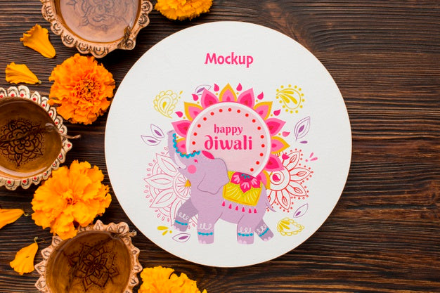 Mock-Up Diwali Hindu Festival With Drawn Elephant On Plate Psd