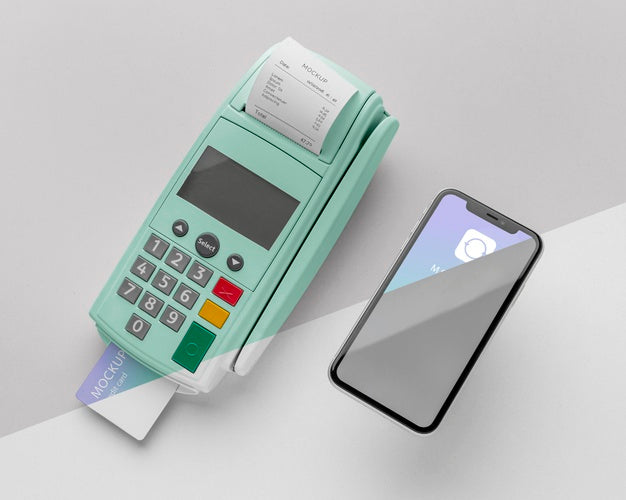 Mock-Up E-Payment With Smartphone And Payment Terminal Psd