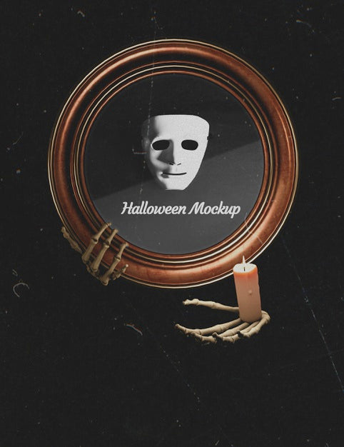 Mock-Up Frame Being Held By Skeleton Hands Psd