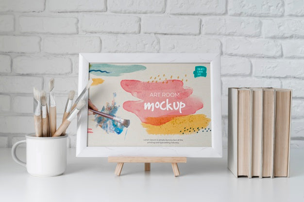 Mock Up Frame Beside Books Psd