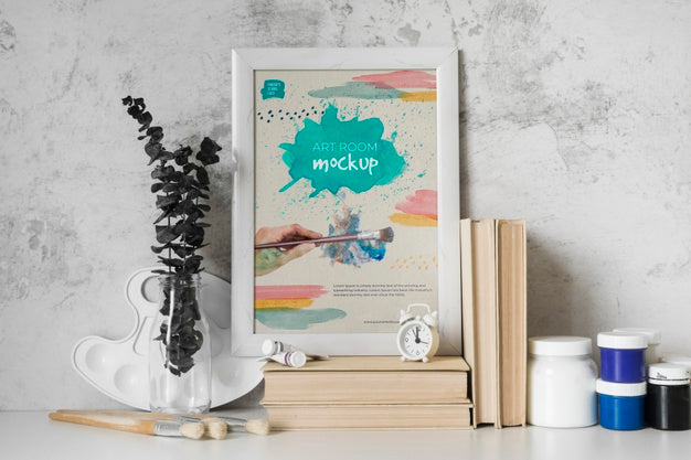 Mock Up Frame Beside Books Psd