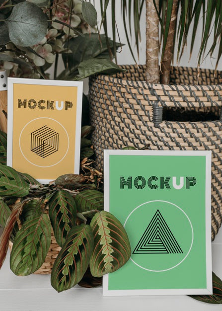 Mock Up Frame Beside Plants Psd