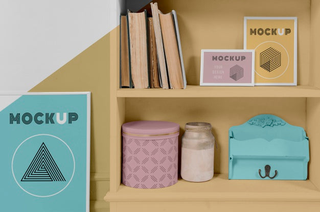 Mock Up Frame Beside Shelf Psd