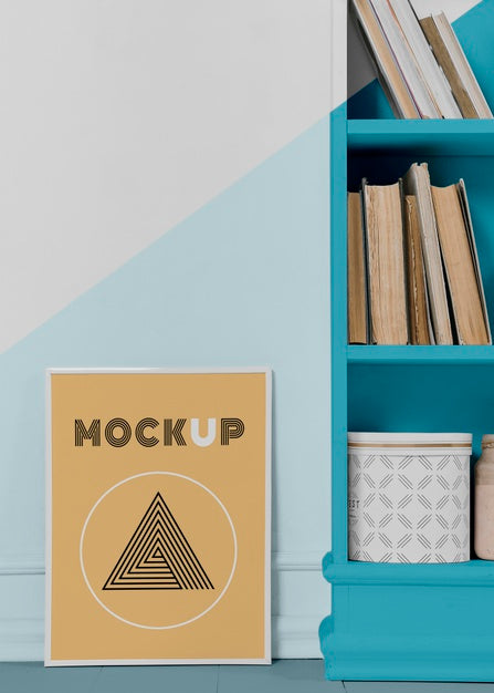 Mock Up Frame Beside Shelf Psd