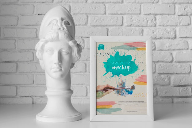 Mock Up Frame Beside Statue Psd