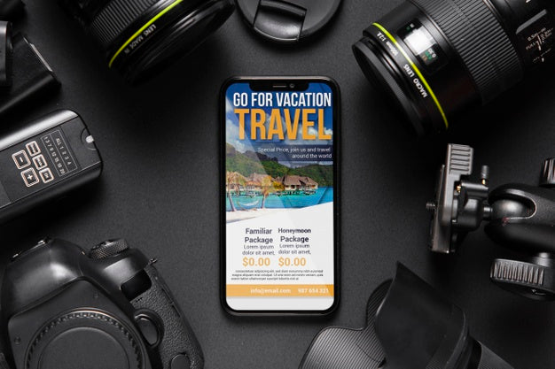 Mock-Up Frame Of Cameras On Table Psd