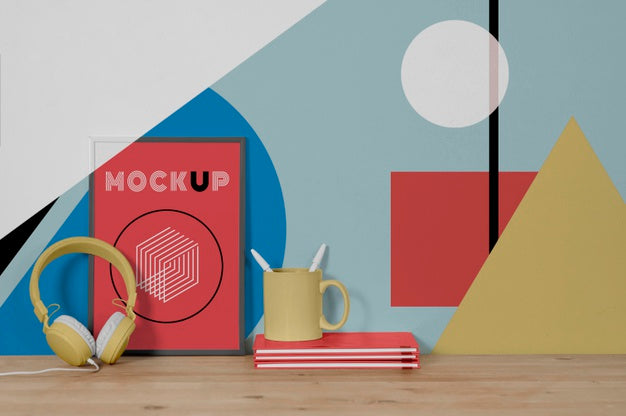 Mock Up Frame On Desk Psd
