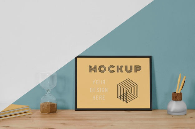 Mock Up Frame On Desk Psd