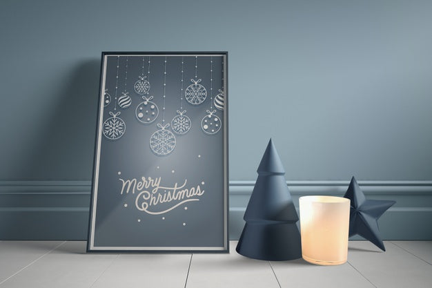 Mock-Up Frame On Floor With Miniatures Psd