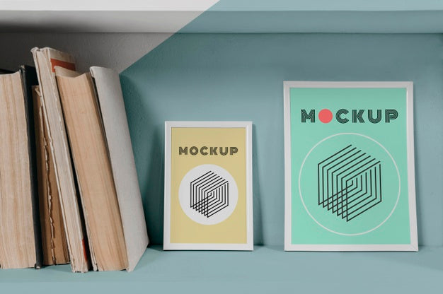Mock Up Frame On Shelf Psd