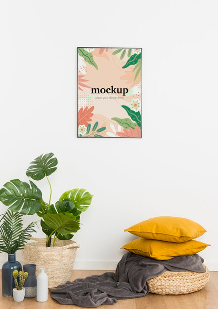 Mock-Up Frame On White Wall Indoors Psd