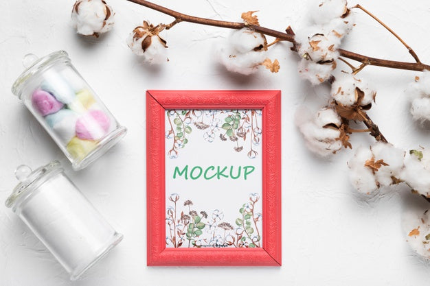 Mock-Up Frame Surrounded By Cotton Psd