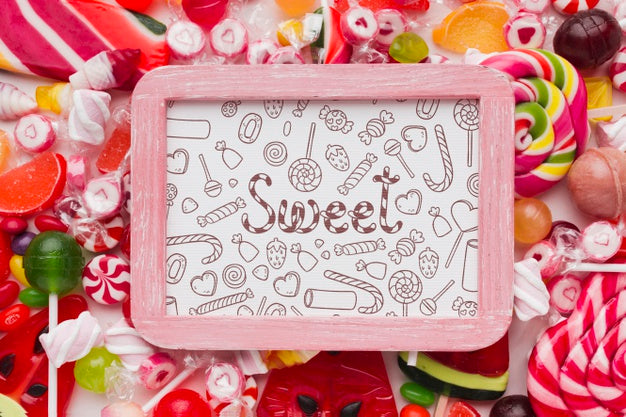 Mock-Up Frame With Candies Beside Psd