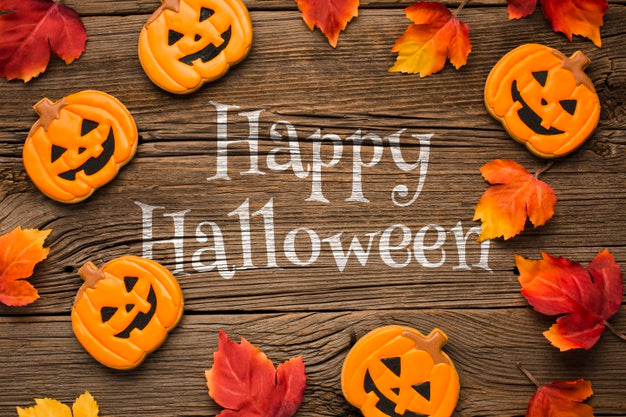 Mock-Up Frame With Halloween Treats Psd