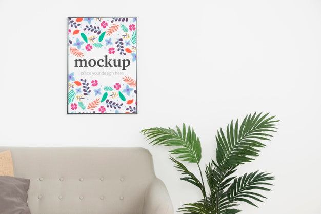 Mock-Up Frame With Plant Indoors Psd