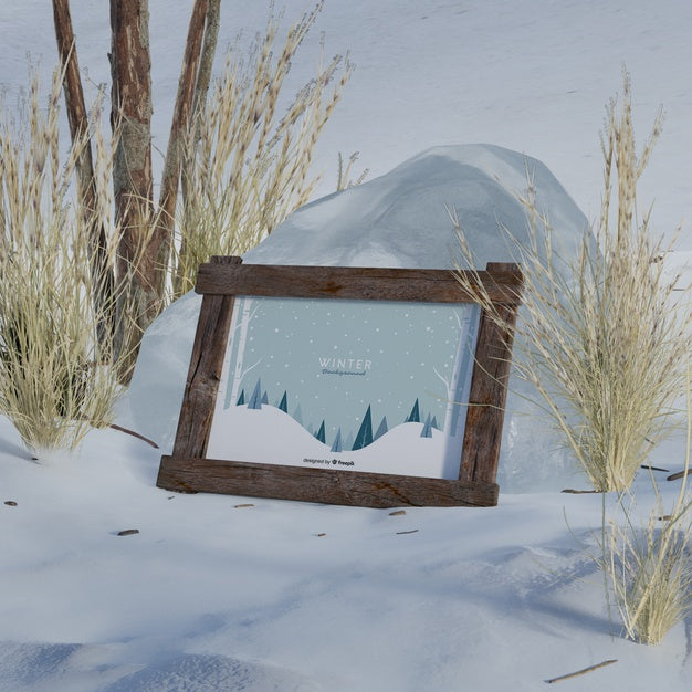 Mock-Up Frame With Winter Picture Psd