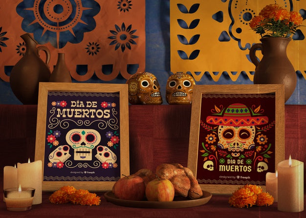 Mock-Up Frames For Dia De Muertos Event On Table Psd