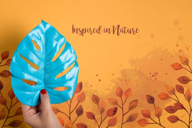 Mock-Up Hight Blue Leaf Painted Psd