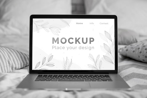 Mock Up Laptop In Bedroom Psd