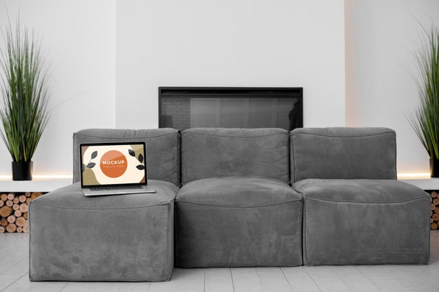 Mock Up Laptop In Bedroom Psd