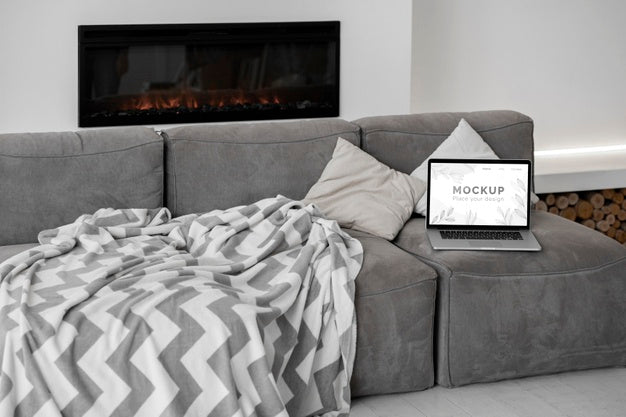 Mock Up Laptop In Bedroom Psd