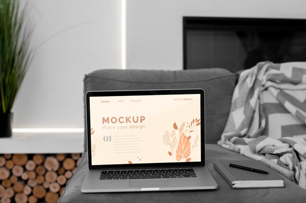 Mock Up Laptop In Bedroom Psd