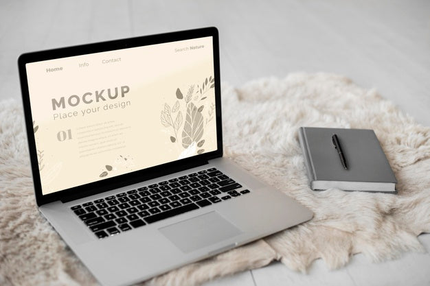 Mock Up Laptop In Bedroom Psd