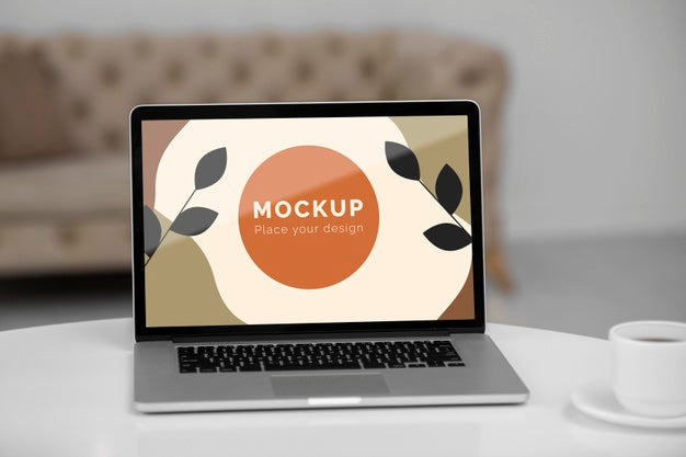Mock Up Laptop In Bedroom Psd