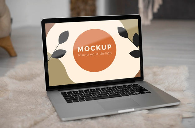 Mock Up Laptop In Bedroom Psd