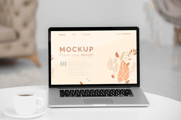 Mock Up Laptop In Bedroom Psd