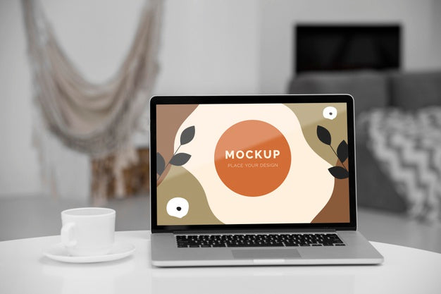 Mock Up Laptop In Bedroom Psd