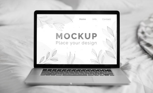 Mock Up Laptop In Bedroom Psd