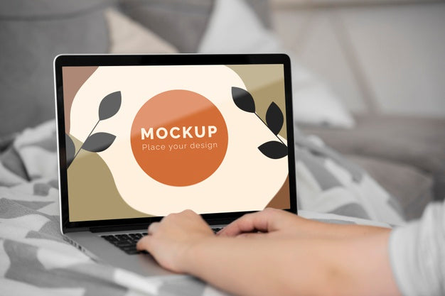Mock Up Laptop In Bedroom Psd