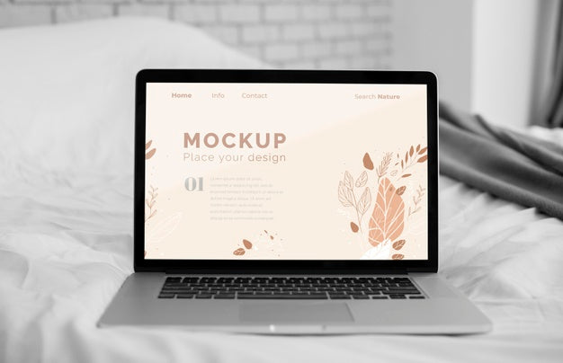 Mock Up Laptop In Bedroom Psd