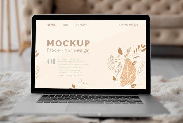 Mock Up Laptop In Bedroom Psd