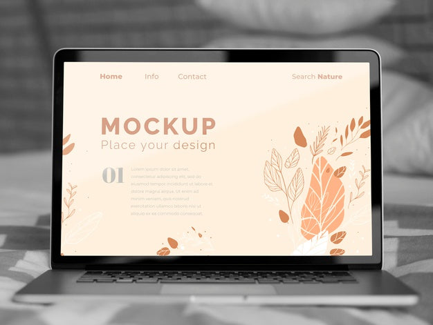 Mock Up Laptop In Bedroom Psd