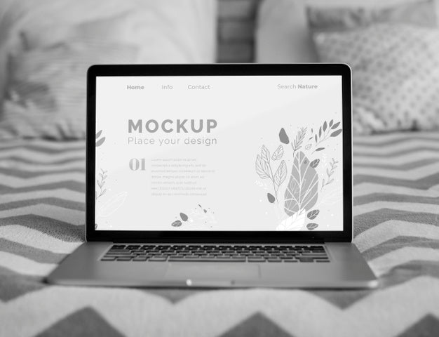 Mock Up Laptop In Bedroom Psd