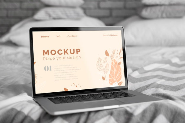 Mock Up Laptop In Bedroom Psd