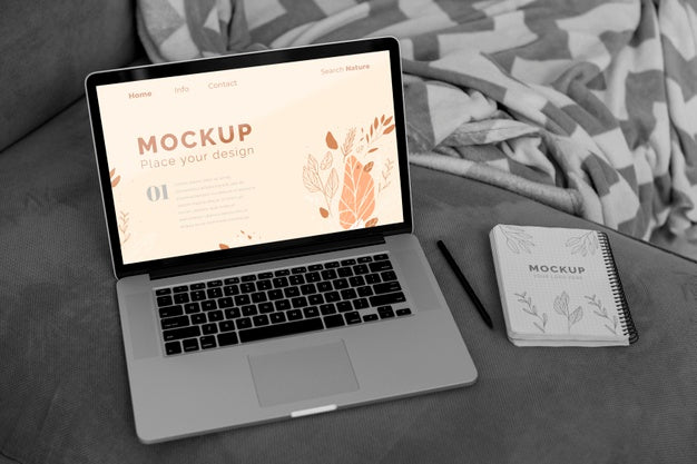 Mock Up Laptop In Bedroom Psd