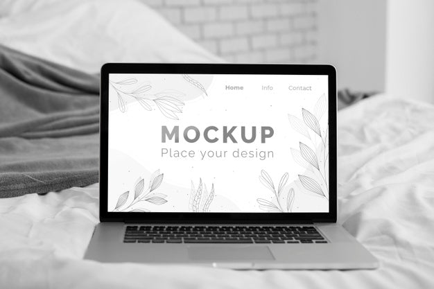 Mock Up Laptop In Bedroom Psd